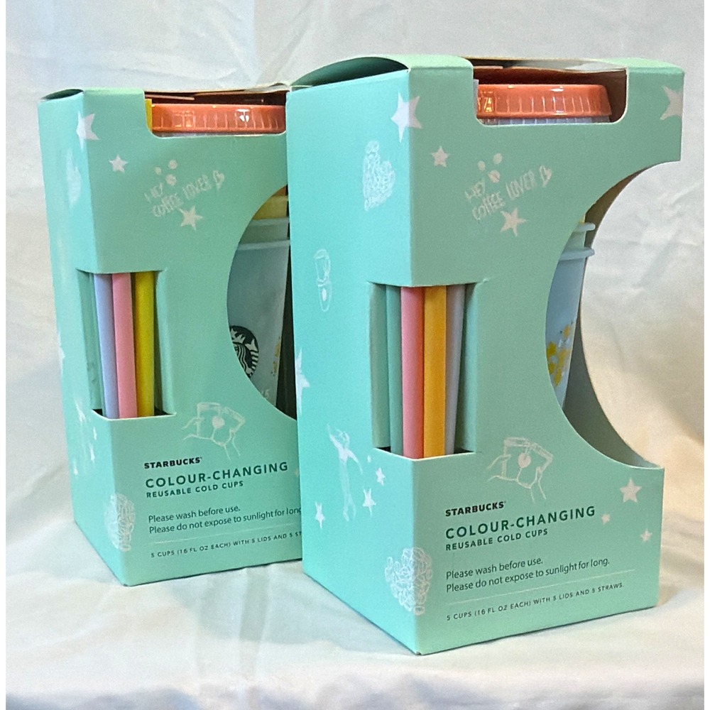 Starbucks Thailand Exclusive Color Changing Reusable Cold Cups 5-Pack 16oz NIB